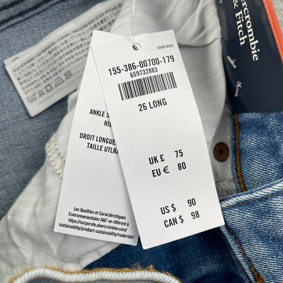 Abercrombie & Fitch Curve Love Ankle Straight Jeans 26 / 2 Long Hi Rise Fray Hem - Picture 9 of 16